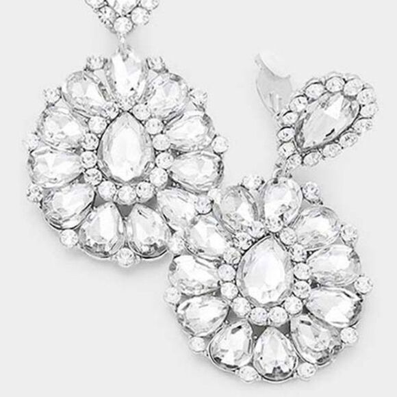 Crystal Clear Teardrop Cluster Statement Clip on Earrings NWT - Picture 2 of 5